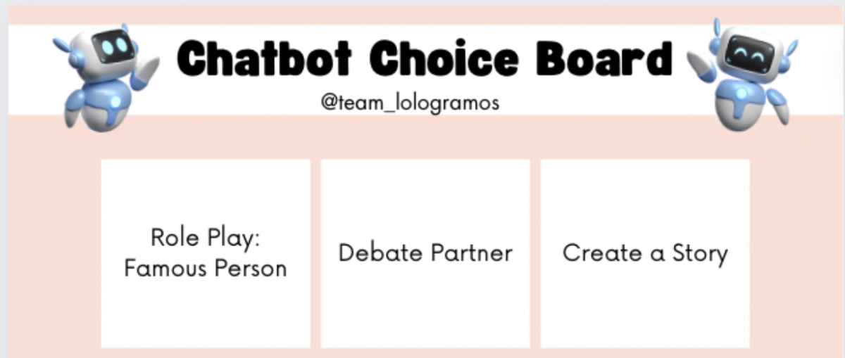 chatbot choice board, role play, debate partner, create story